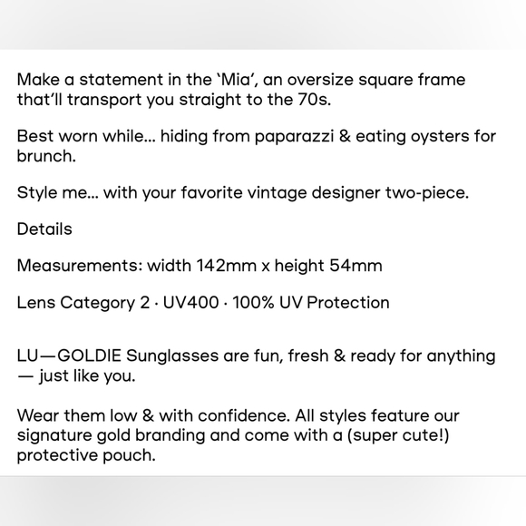 Lu Goldie "Mia" Sunglasses in Vanilla - Picture 6 of 6